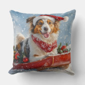ラフコリー 犬 ソリ 雪だるま クリスマス クッション (正面)