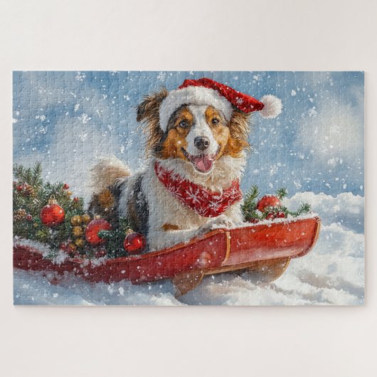 ラフコリー 犬 ソリ 雪だるま クリスマス ジグソーパズル (横)