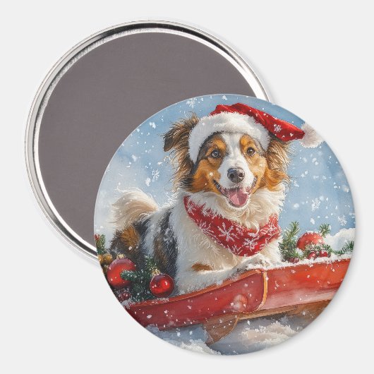 ラフコリー 犬 ソリ 雪だるま クリスマス マグネット (正面/裏面)
