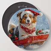 ラフコリー 犬 ソリ 雪だるま クリスマス 缶バッジ (正面&裏面)