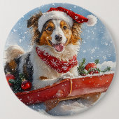 ラフコリー 犬 ソリ 雪だるま クリスマス 缶バッジ (正面)