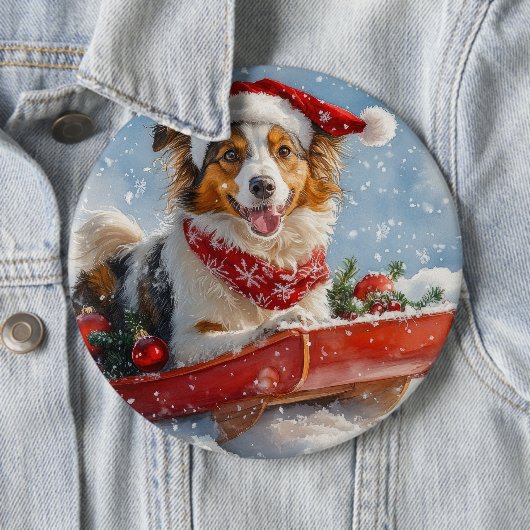 ラフコリー 犬 ソリ 雪だるま クリスマス 缶バッジ (インサイチュ)