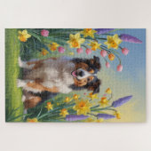 ラフコリー 犬 春の花 絵画 ジグソーパズル (横)