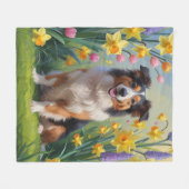 ラフコリー 犬 春の花 絵画 フリースブランケット (正面(横))