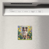 ラフコリー 犬 春の花 絵画 マグネット (インサイチュ (食洗機))