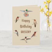 ラフスハパーソナライズされたミングバード誕生日カード カード (黄色い花)