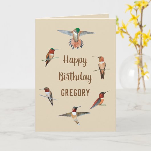 ラフスハパーソナライズされたミングバード誕生日カード カード (黄色い花)