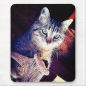 ラフターのかわいいグレーの子猫クローズアップ写真 マウスパッド (正面)