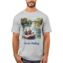 ラフティングに行こう 白い水の川 メンズTシャツ