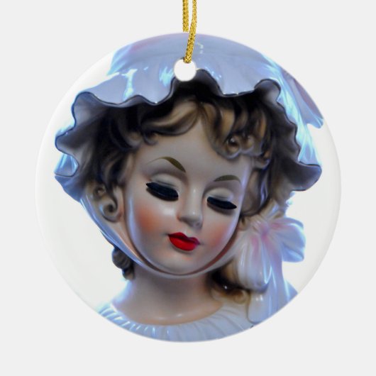 ラフビクトリアンル帽子をかぶった女性頭花瓶甘い セラミックオーナメント (正面)