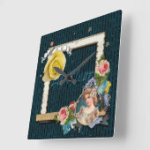 ラフルーアヴィンテージレディーフレームグリッターストライプクロック スクエア壁時計 (傾斜)