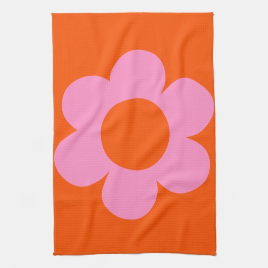 ラフルーア01レトロフローラオレンジピンク名門私立校風の花 キッチンタオル (縦)