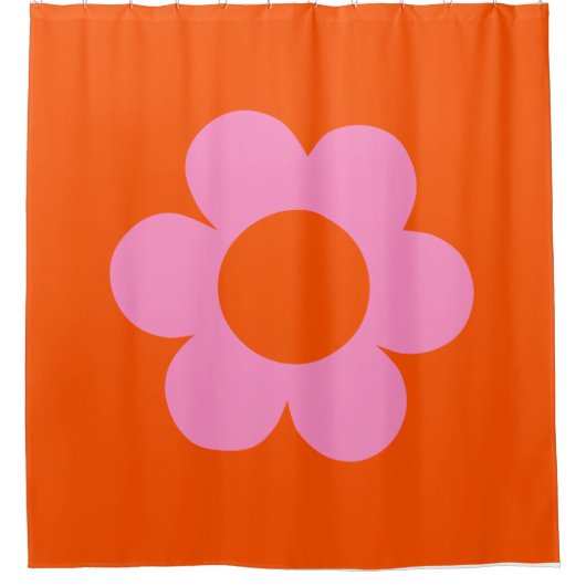 ラフルーア01レトロフローラオレンジピンク名門私立校風の花 シャワーカーテン (正面)