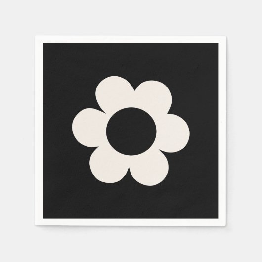 ラフルーア06レトロフローラ白黒花 スタンダードカクテルナプキン (正面)