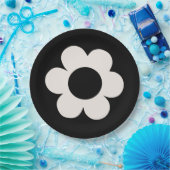 ラフルーア06レトロフローラ白黒花 ペーパープレート (パーティー)