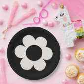 ラフルーア06レトロフローラ白黒花 ペーパープレート (パーティー)