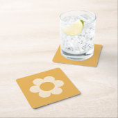ラフルーア07レトロフローライエローフラワー スクエアペーパーコースター (インサイチュ)