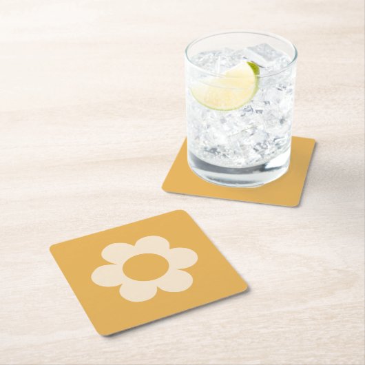 ラフルーア07レトロフローライエローフラワー スクエアペーパーコースター (インサイチュ)