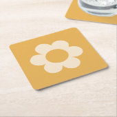ラフルーア07レトロフローライエローフラワー スクエアペーパーコースター (アングル)