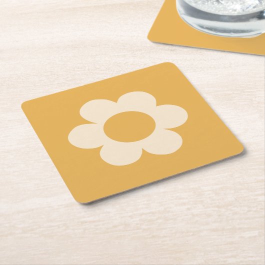 ラフルーア07レトロフローライエローフラワー スクエアペーパーコースター (アングル)