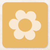 ラフルーア07レトロフローライエローフラワー スクエアペーパーコースター (正面)