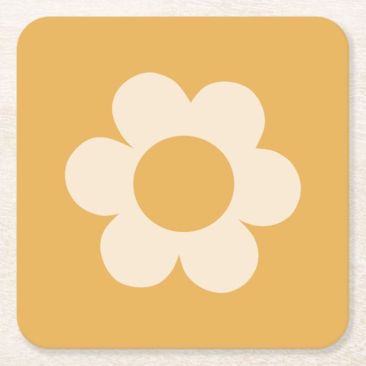 ラフルーア07レトロフローライエローフラワー スクエアペーパーコースター (正面)