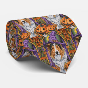 ラフ不気味コリードッグハロウィンウィッチカボチャ ネクタイ