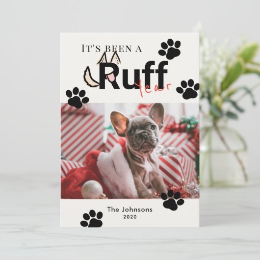 ラフ年クリーム白犬フォトクリスマス シーズンカード (スタンド正面)