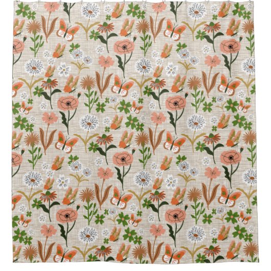 ラフ竹フローラデイジーシャームロックファームハウス シャワーカーテン (正面)