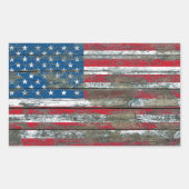 ラフ・ウッド・ボードに対するアメリカ国旗のエフェクト 長方形シール (正面)