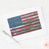 ラフ・ウッド・ボードに対するアメリカ国旗のエフェクト 長方形シール (封筒)