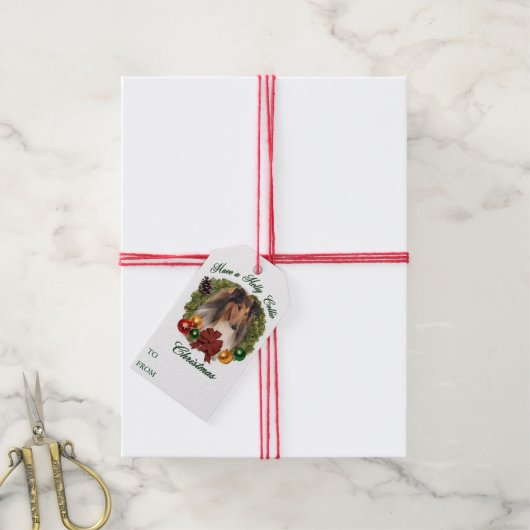 ラフ・コリー・クリスマス ギフトタグ (より糸付き)