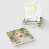 ラフ・コリー、犬 ストーンコースター (横)