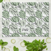 ラフ・スケッチ・チリペッパー・オン・グリーン キッチンタオル (折り畳み)