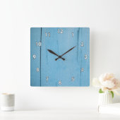 ラフ・ブルー絵を描ウッド・パネル スクエア壁時計 (ホーム)