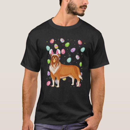 ラフCollie犬イースターエッグ恋人ラフCollie Eas Tシャツ (正面)
