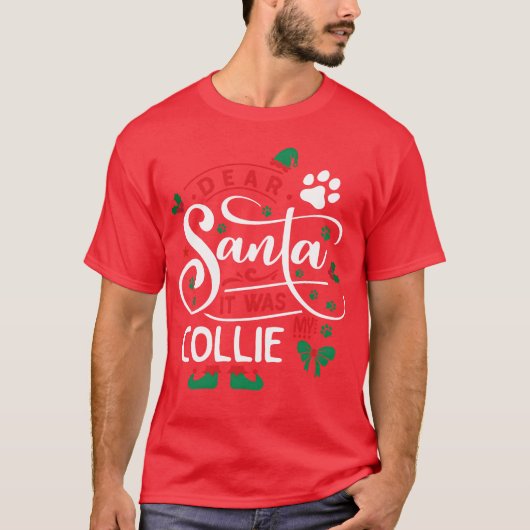 ラフCollie Dog Christmas Dogは友達のヴィンタを育てる Tシャツ (正面)