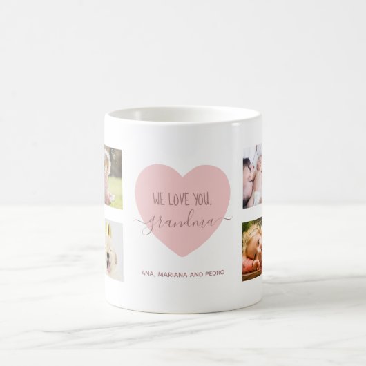 ラブおばあちゃんフォトコラージュピンクハートスクリプトかわいい コーヒーマグカップ (中央)