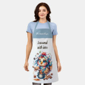 ラブおもしろい引用文かわいいチキン料理 エプロン (着用した状態)