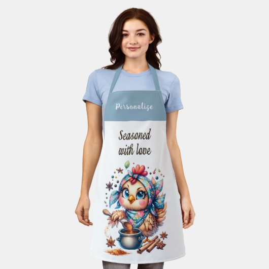 ラブおもしろい引用文かわいいチキン料理 エプロン (着用した状態)