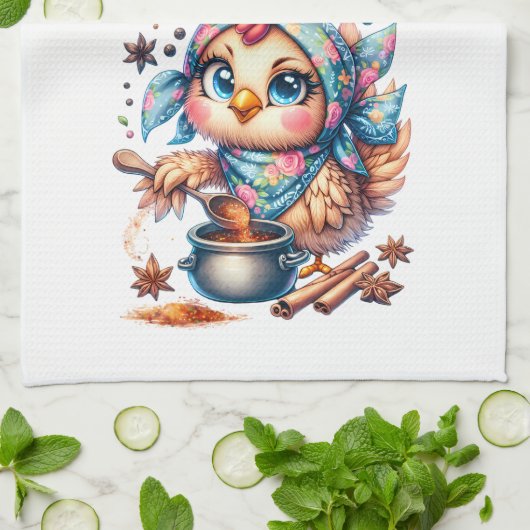 ラブおもしろい引用文かわいいチキン料理 キッチンタオル (折り畳み)