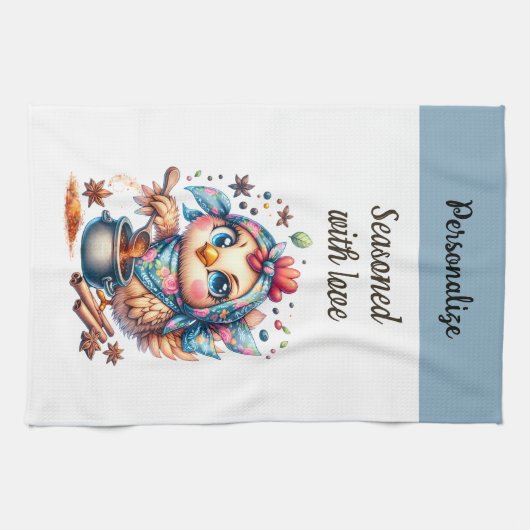 ラブおもしろい引用文かわいいチキン料理 キッチンタオル (横)