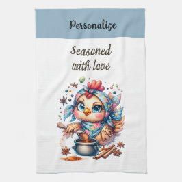 ラブおもしろい引用文かわいいチキン料理 キッチンタオル