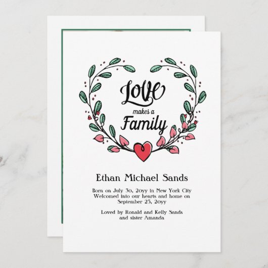 ラブが家族のハート写真発表 案内状 (正面/裏面)