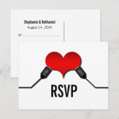 ラブつながりUSB RSVPポストカード、赤 インビテーションポストカード (正面/裏面)