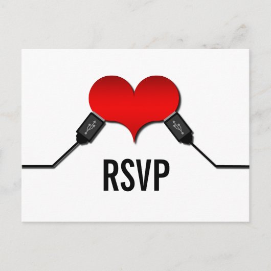 ラブつながりUSB RSVPポストカード、赤 インビテーションポストカード (正面)
