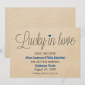 ラブでラッキーなSave the Date、ブルー 招待状 (正面/裏面)