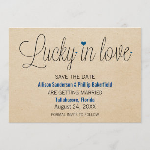 ラブでラッキーなSave the Date、ブルー 招待状
