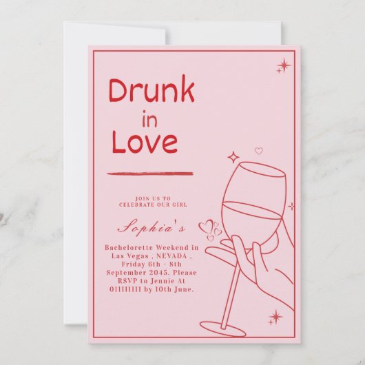 ラブで酔っぱらった独身最後の週末の招待状 招待状 (正面)