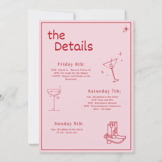 ラブで酔っぱらった独身最後の週末の招待状 招待状 (裏面)